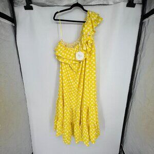 Lisa Marie Fernandez Yellow Polka Dot One Shoulder Dress